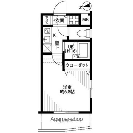 プレール・ドゥーク西新宿[1K/22.11m2]の間取図