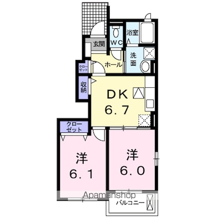 レーゲンボーゲンＢ[2DK/45.65m2]の間取図
