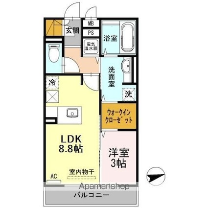 滋賀県大津市唐橋町[1LDK/37m2]の間取図