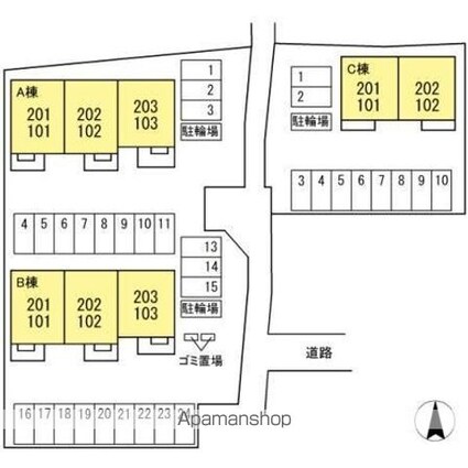サンライズヤマダ　Ｃ棟[2LDK/55.71m2]の配置図