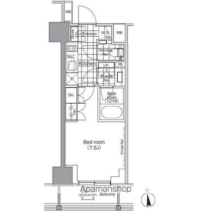 東京都江東区深川２丁目[1K/25.12m2]の間取図