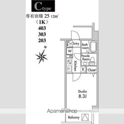 プライムアーバン南烏山[1K/25.12m2]の間取図