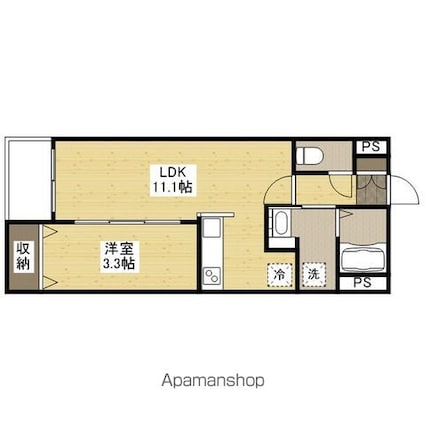 月光福山東弐番館[1LDK/29.8m2]の間取図
