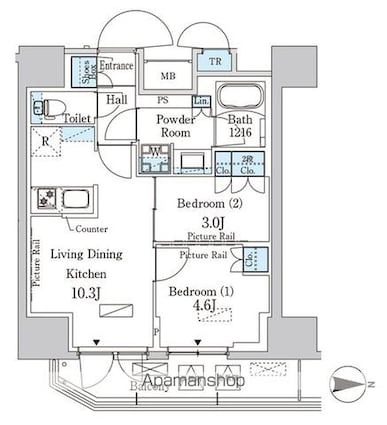 パークアクシス入谷[2LDK/43.36m2]の間取図