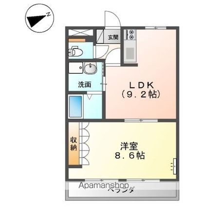 グランドハイム福田[1LDK/41.04m2]の間取図