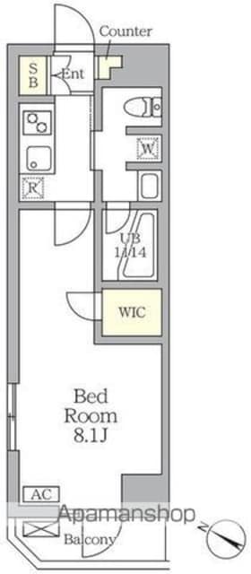 東京都世田谷区三宿１丁目[1K/25.52m2]の間取図
