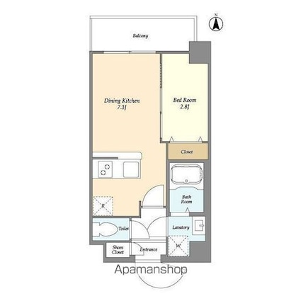 ドゥーエ青砥[1DK/25.45m2]の間取図