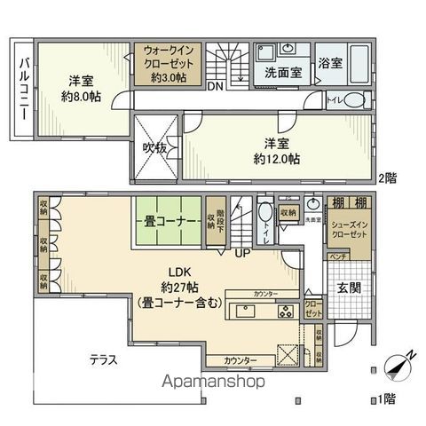 横浜市グリーンＬ 川和町駅 徒歩10分 2階建 築12年の間取り写真