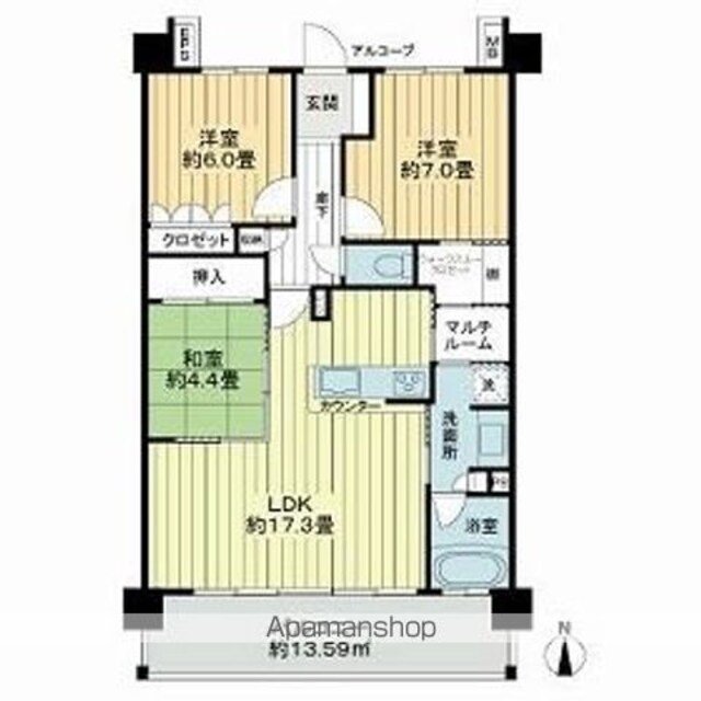 サーパスシティ南松本駅前ノースガーデン[3LDK/80.03m2]の間取図