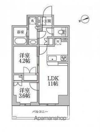 レジディア新御徒町Ⅱ[2DK/43.86m2]の間取図