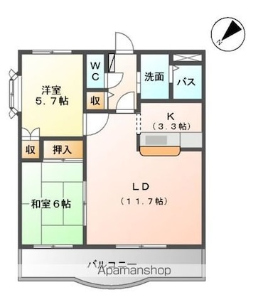 和歌山県和歌山市榎原[2LDK/57.75m2]の間取図