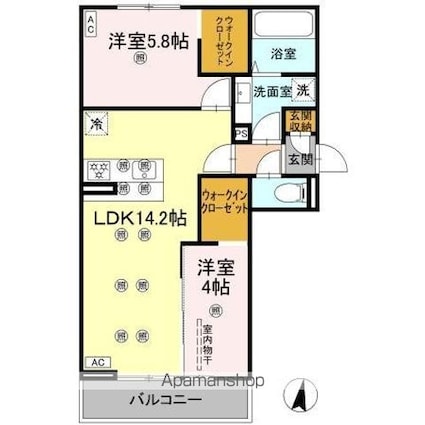 クランツ北井門Ｃ[2LDK/56.26m2]の間取図