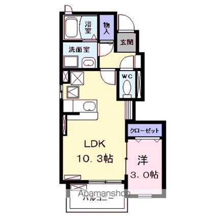 馬車道館[1LDK/34.87m2]の間取図