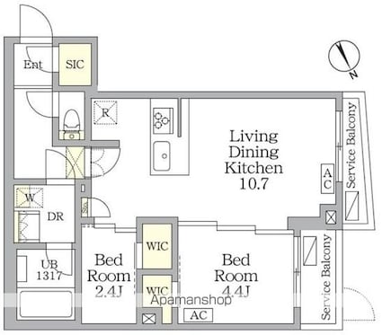 アジールコート後楽園[2LDK/43.23m2]の間取図