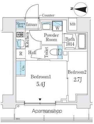 ヴァンクール菊川駅前[2K/25.65m2]の間取図