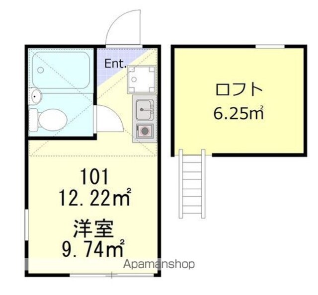 クレール上野[1R/12.22m2]の間取図