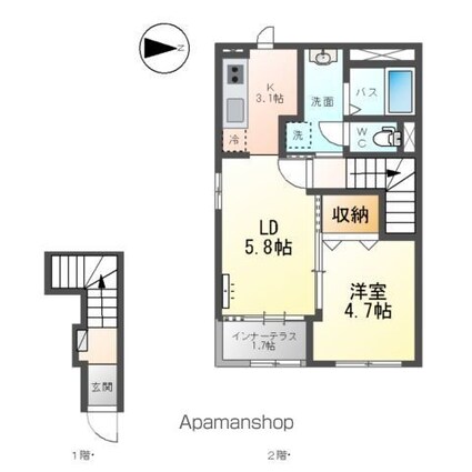 ヴィラ・オアシスⅡ[1LDK/42.34m2]の間取図