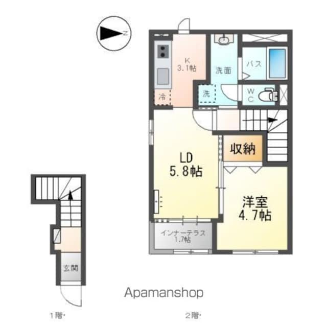 ヴィラ・オアシスⅡ[1LDK/42.34m2]の間取図