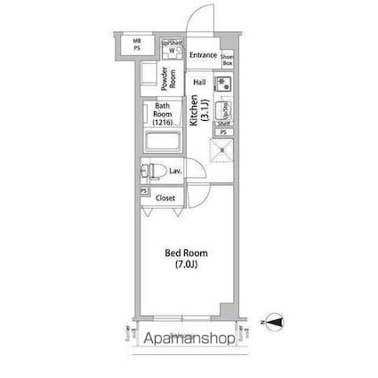 ＬＩＢＲ　ＧＲＡＮＴ　世田谷弦巻[1K/25.65m2]の間取図
