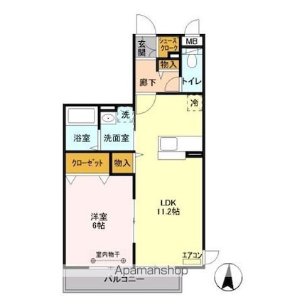 ウィステリア[1LDK/42.7m2]の間取図