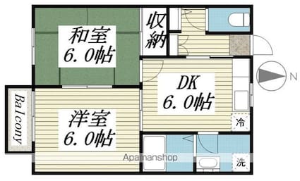 フォーブルⅢ[2DK/42.36m2]の間取図