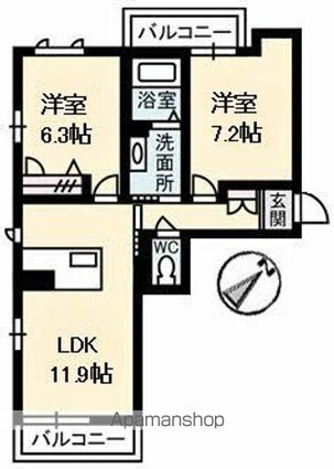 ヤマトハイムⅢ[2LDK/57.23m2]の間取図