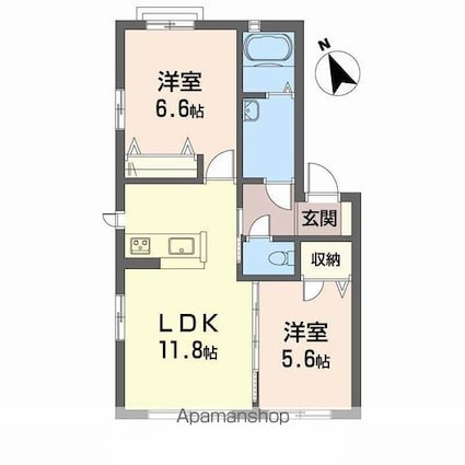 エスパルク　Ｂ棟[2LDK/54.04m2]の間取図