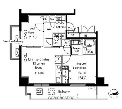 パークアクシス元浅草ステージ[2LDK/51.35m2]の間取図