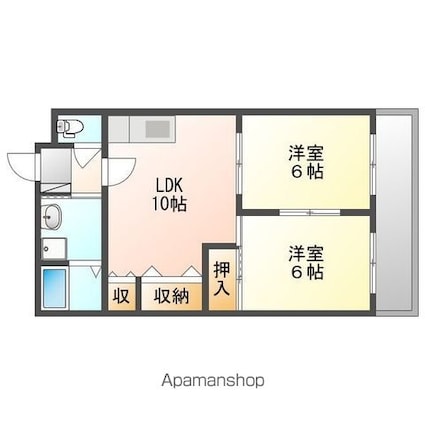 岡山県岡山市北区弓之町[2LDK/51.03m2]の間取図