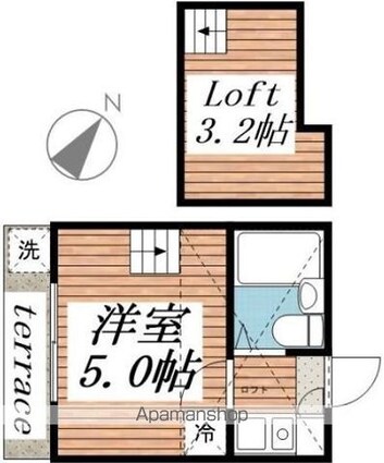 パレス清瀬α[1K/13.32m2]の間取図