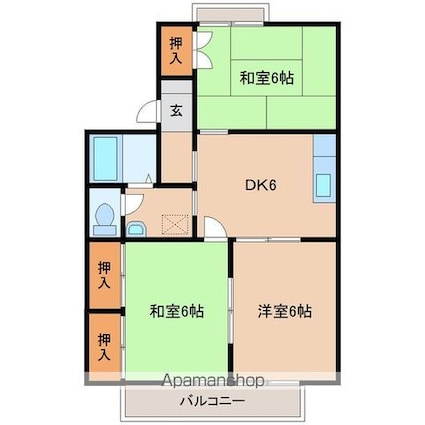 ＰＡＲＣＲＯＳＥＴＴＥⅥ番館[3DK/53m2]の間取図