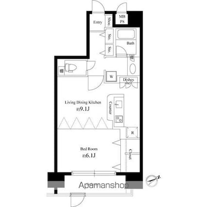 デ・リード日本橋箱崎[1LDK/39.77m2]の間取図