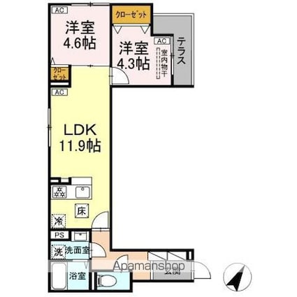 セレスティア扇ＩＩＩ[2LDK/49.56m2]の間取図