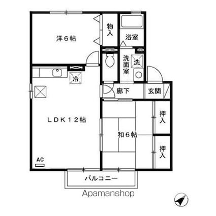 グランジュールＴＯＪＩＫＩ　Ｂ棟[2LDK/55.44m2]の間取図