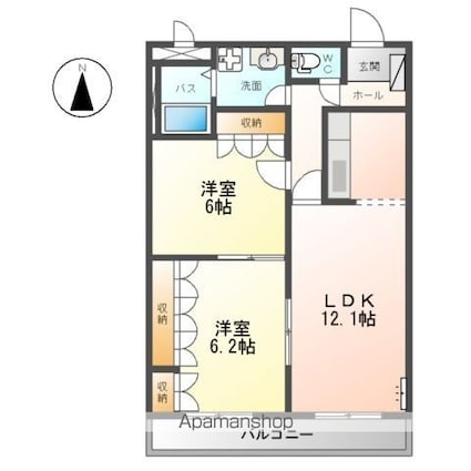 Ｃｅｎｔ　Ｅｃｌａｔ　Ｄｅｕｘ（サン　エクラ　ドゥー）[2LDK/57.33m2]の間取図