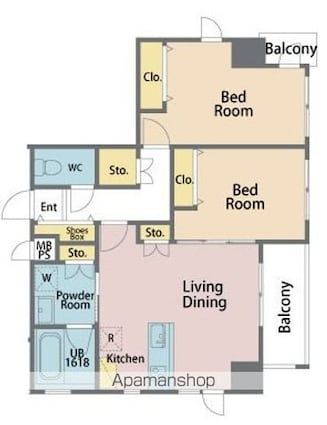 サンドキャッスル佐古一番町[2LDK/61.81m2]の間取図