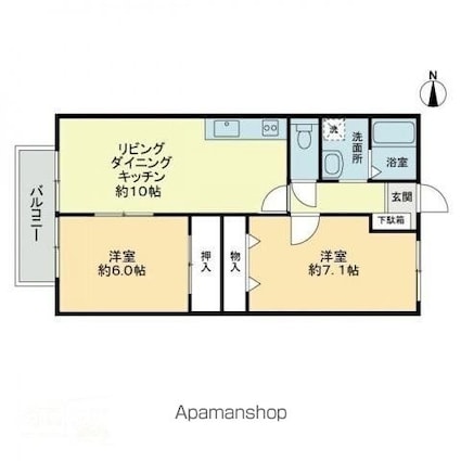 フォブール国分寺[2LDK/52.17m2]の間取図