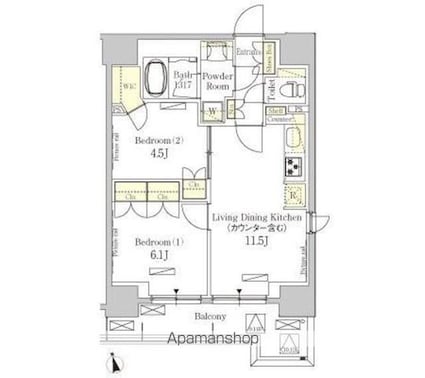 パークアクシス秋葉原Ｅａｓｔ[2LDK/53.12m2]の間取図