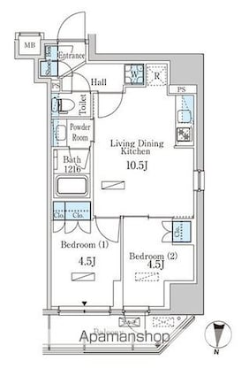 パークアクシス菊川ステーションイースト[2LDK/43.15m2]の間取図