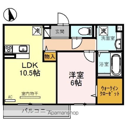 エクレール殿辻[1LDK/45.04m2]の間取図