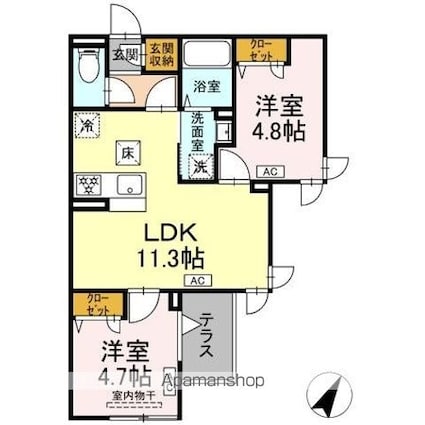 セレスティア扇ＩＩＩ[2LDK/46.27m2]の間取図