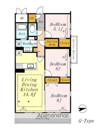 ＡＺＡＬＥＴＹ上北沢[3LDK/71.38m2]の間取図