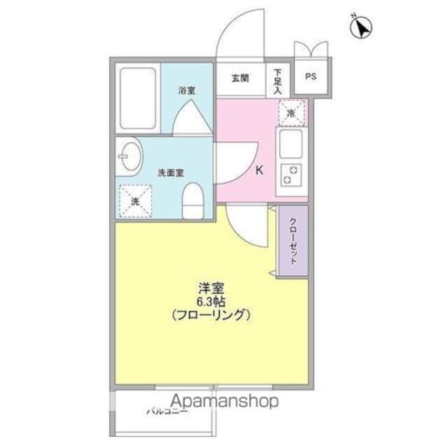 ヒルサイド二子玉川[1K/21.3m2]の間取図
