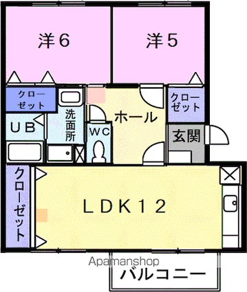 パークヒルズＡ[2LDK/62.44m2]の間取図