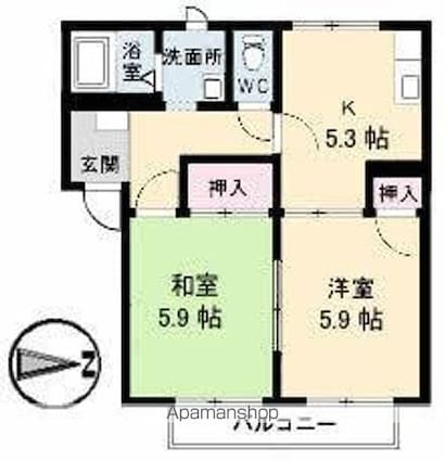 フレグランスＡ・Ｓ　Ｄ棟[2K/42.98m2]の間取図