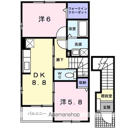 プロヴァンス木田　Ｂ[2DK/51.14m2]の間取図
