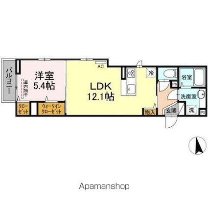 アンジュール中野[1LDK/42.39m2]の間取図