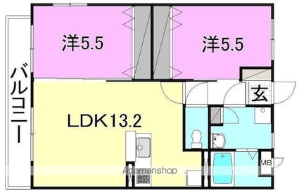 Ｂｏｎｈｅｕｒ[2LDK/56.85m2]の間取図