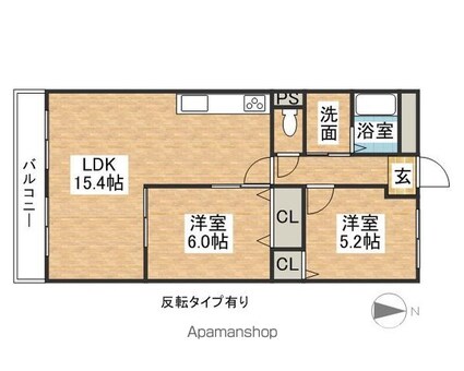 グリーンランド弐番館[2LDK/57.92m2]の間取図