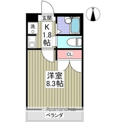 ブランドール北之幸谷２[1K/22.6m2]の間取図